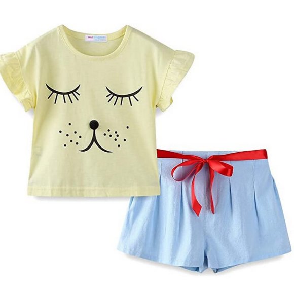 LittleSpring Sleeping Puppy Girls Short Set New Size 6 - Picture 1 of 5